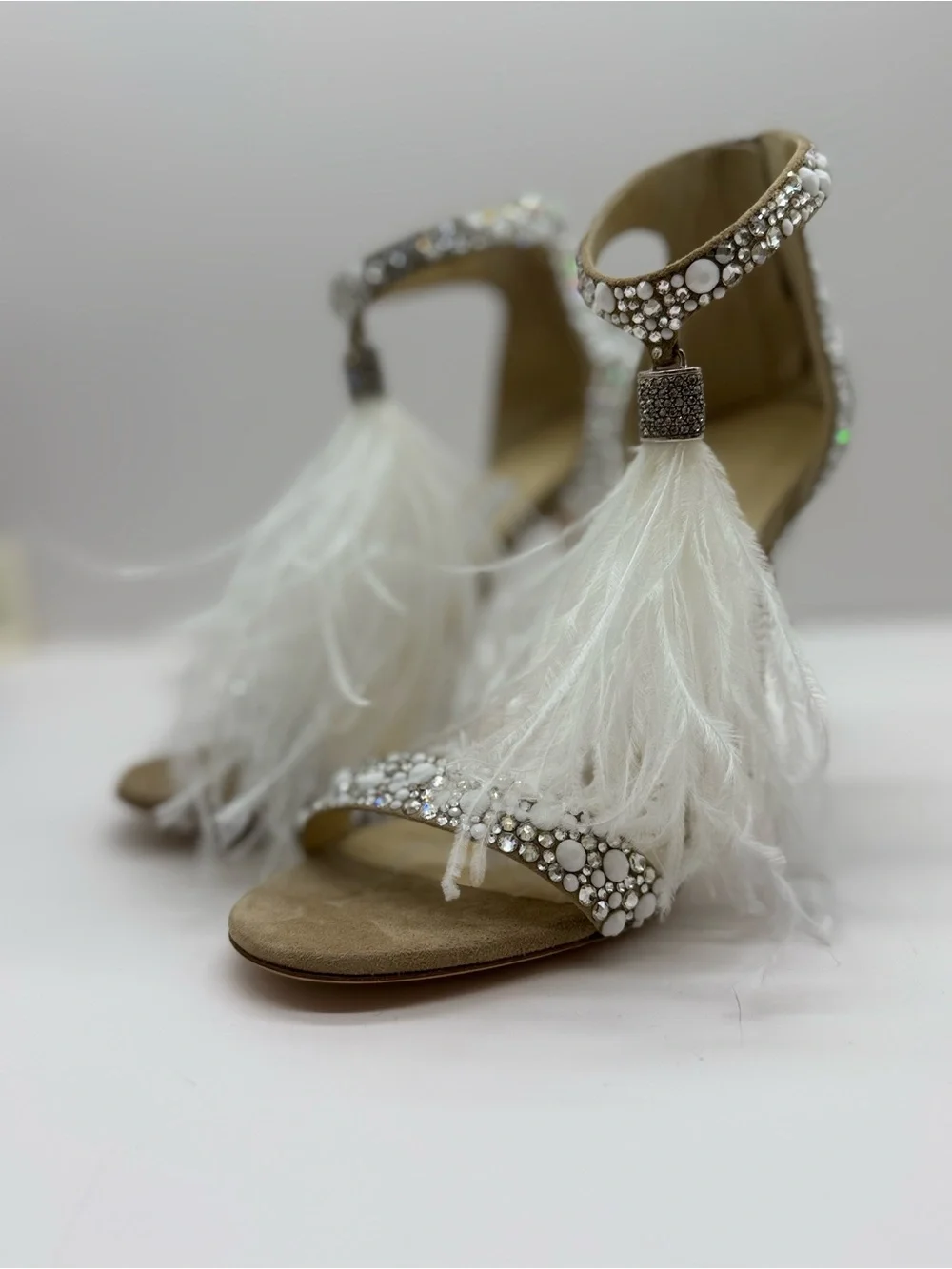 NWT Jimmy Choo Viola 110 Crystal & Ostrich Feather Heels  Size 37.5 - Picture 2 of 9